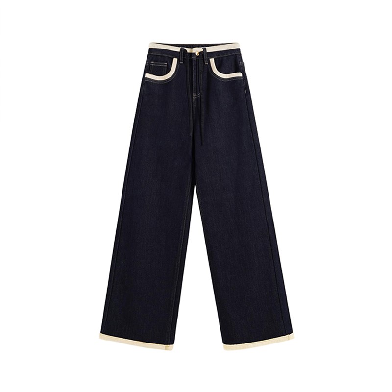 适用覆古加绒加厚直筒牛仔裤女秋冬胖F妹妹mm设计感高腰宽松显瘦