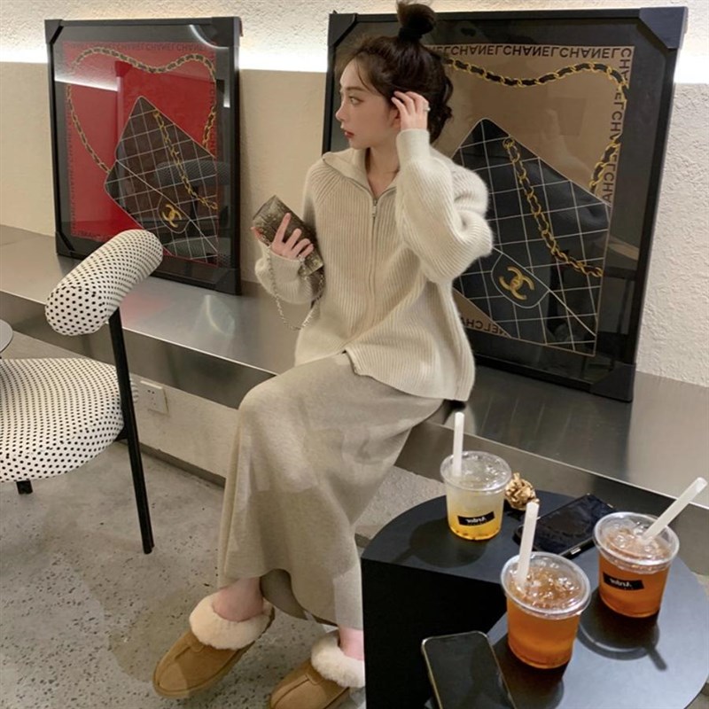 适用法国Rixfo Rane一见倾心羊毛针织半身裙女直筒a字羊绒裙高