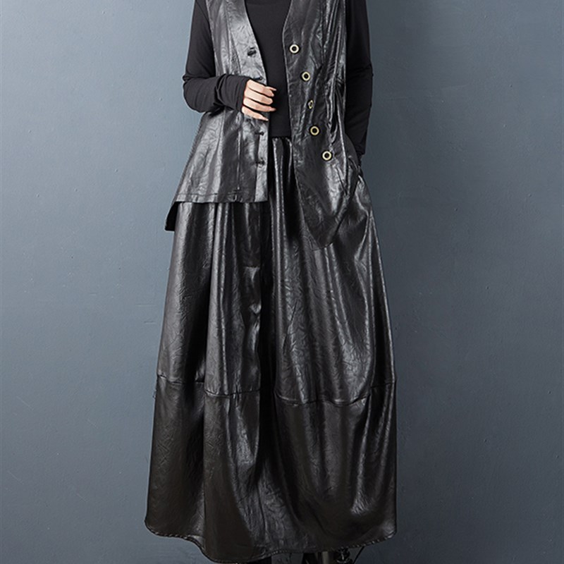 适用2025秋季新l款宽松暗黑气质不规则系带百搭马甲松紧腰半身裙
