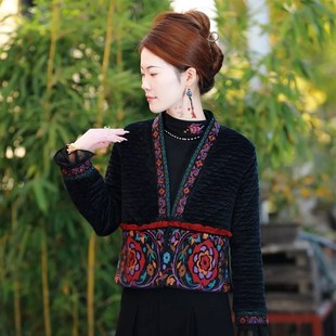 K刺绣盘扣棉服外套大码 民族风轻薄时尚 女 新款 适用2025年早秋冬装