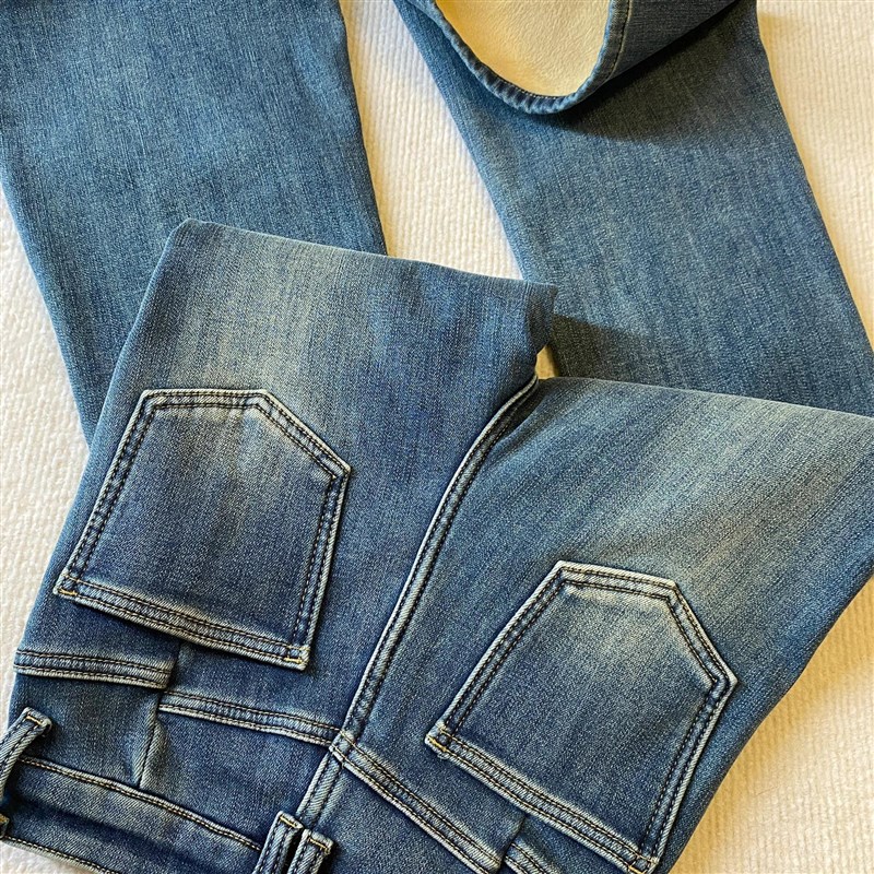 适用美式复古蓝加绒加厚微喇叭牛仔裤女秋K冬新款高腰弹力小个子