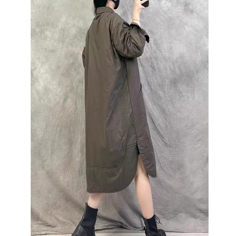 适用2025f秋冬季新款复古风加厚连衣裙大码女装夹棉保暖休闲宽松