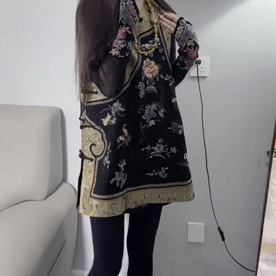 适用2025e春秋冬装新款国风加厚盘扣印花马夹大码女装复古中式马