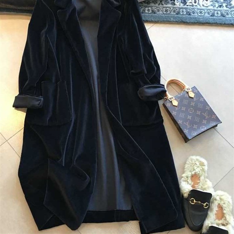 适用202c5年秋冬新款宽松大码休闲百搭西装领洋气中长款长袖纯色