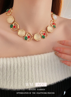 轻奢气质贝壳锁骨链手链套装