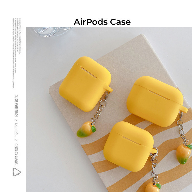 简约派适用硅胶纯色airpods4保护套airpod3苹果pro2耳机壳二代无线蓝牙1第三代airpodpro四可爱绳子创意黄色4