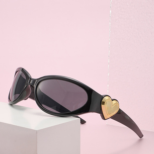 韩版复古果冻粉色骑行镜女潮糖果色桃心墨镜y2k爱心街拍太阳眼镜