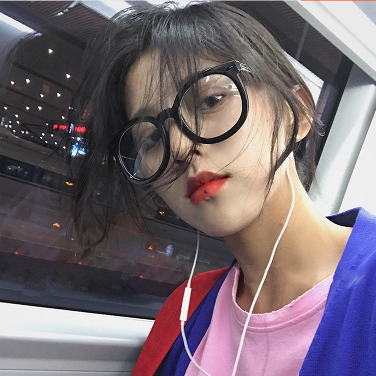 泛泛小福贵同款黑框眼镜女网红抖音圆形大框平光镜粗框太阳眼镜男