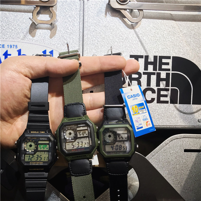 casio卡西欧ae-1200whd-1a复古山系户外尼龙表带防水游泳情侣手表