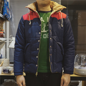 日单东洋出品砂糖60/40面料翻脸可拆卸帽子机车棉服夹克
