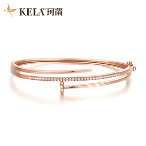 珂兰 玫瑰金钻石手镯 新款18K金钻石手链彩金手环女正品 爱相随P