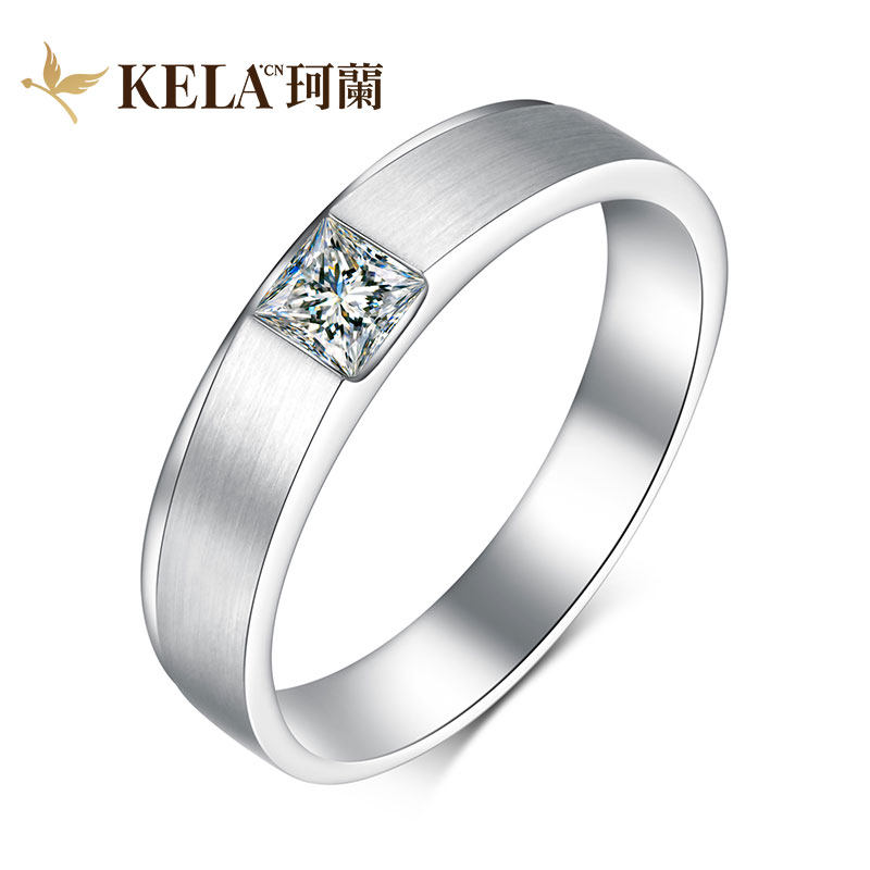 珂兰钻石 18k金钻石戒指男戒结婚30分公主方钻戒定制婚戒官方正品
