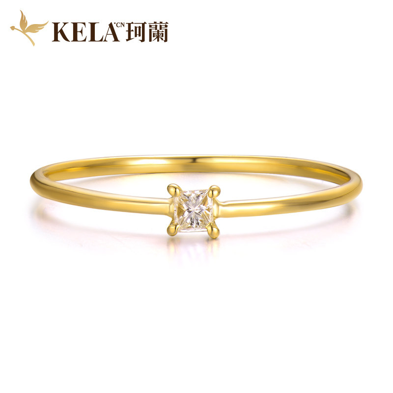 珂兰钻石 18k金钻石戒指女异形钻戒公主方钻时尚爪镶单钻戒指婚戒