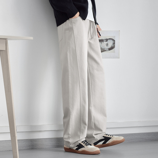 极简风斜纹棉直筒卫裤男2026春季新款宽松百搭纯色洗水潮流休闲裤