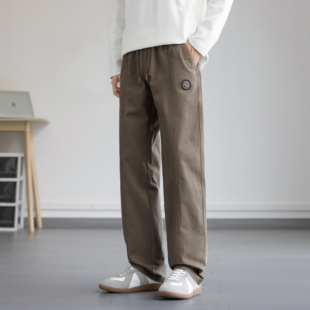 高品质纯棉休闲裤男士复古宽松大码裤子2026早春新款简约百搭长裤