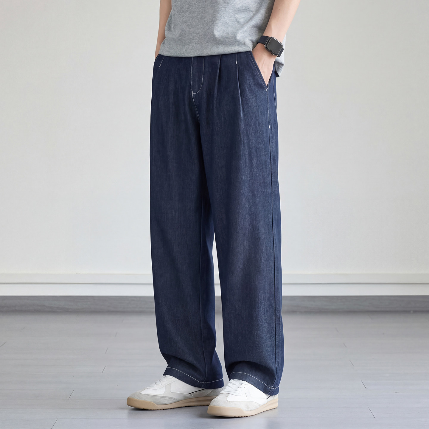 夏季轻薄垂感透气休闲裤男复古仿牛仔裤子2026宽松百搭通勤直筒裤