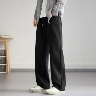 高品质奥羊绒保暖卫裤男百搭黑色休闲裤冬季宽松加绒简约直筒裤子