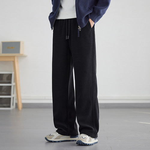 通勤百搭直筒卫裤男加绒保暖裤子