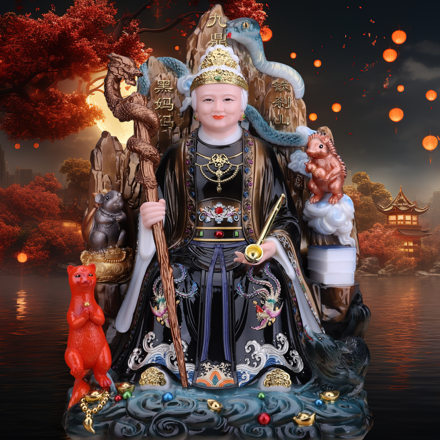 铁刹山黑老太太神像坐山供奉家用汉白玉黑妈妈像黑奶奶真身像摆件