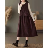 2024秋冬新款 灯芯绒背带连衣裙女气质复古感小众宽松中长款 背心裙