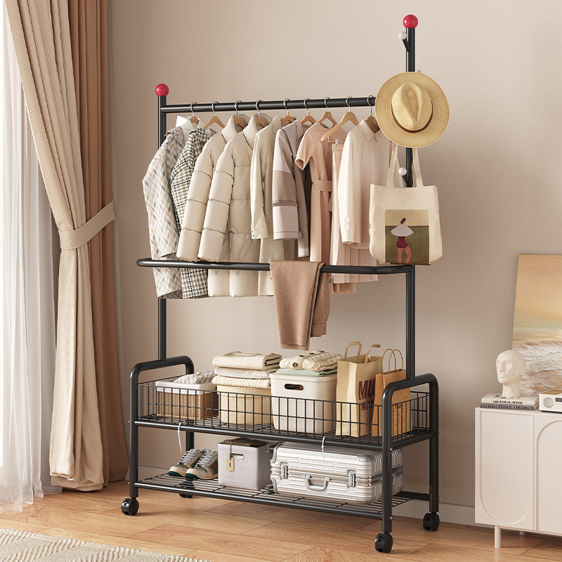 晾衣架落地家用卧室挂衣服室内宿舍移动晒凉衣帽架子简易挂衣架