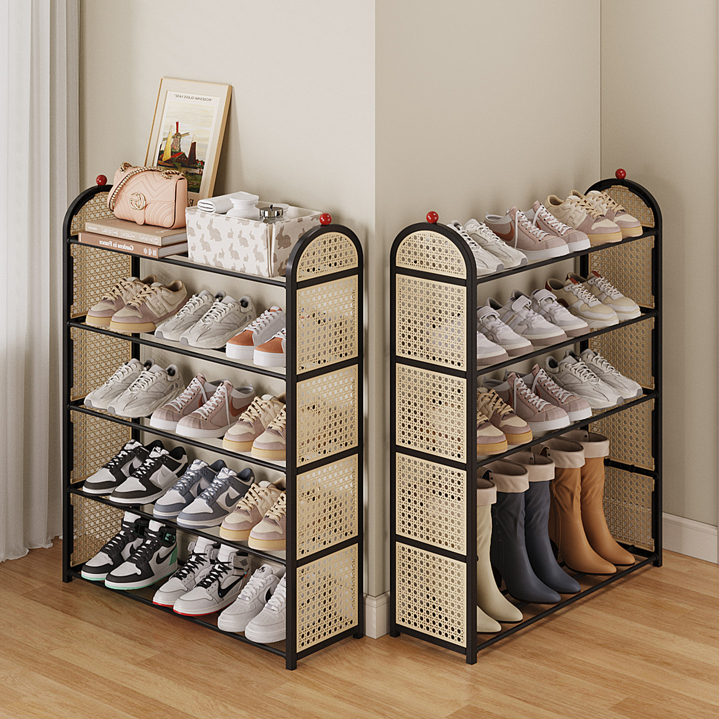 鞋架子多层家用门口中古风藤编鞋子收纳神器宿舍室内好看简易鞋柜,收纳整理,鞋子收纳架,淘宝优惠券,粉丝福利购,淘宝优惠卷