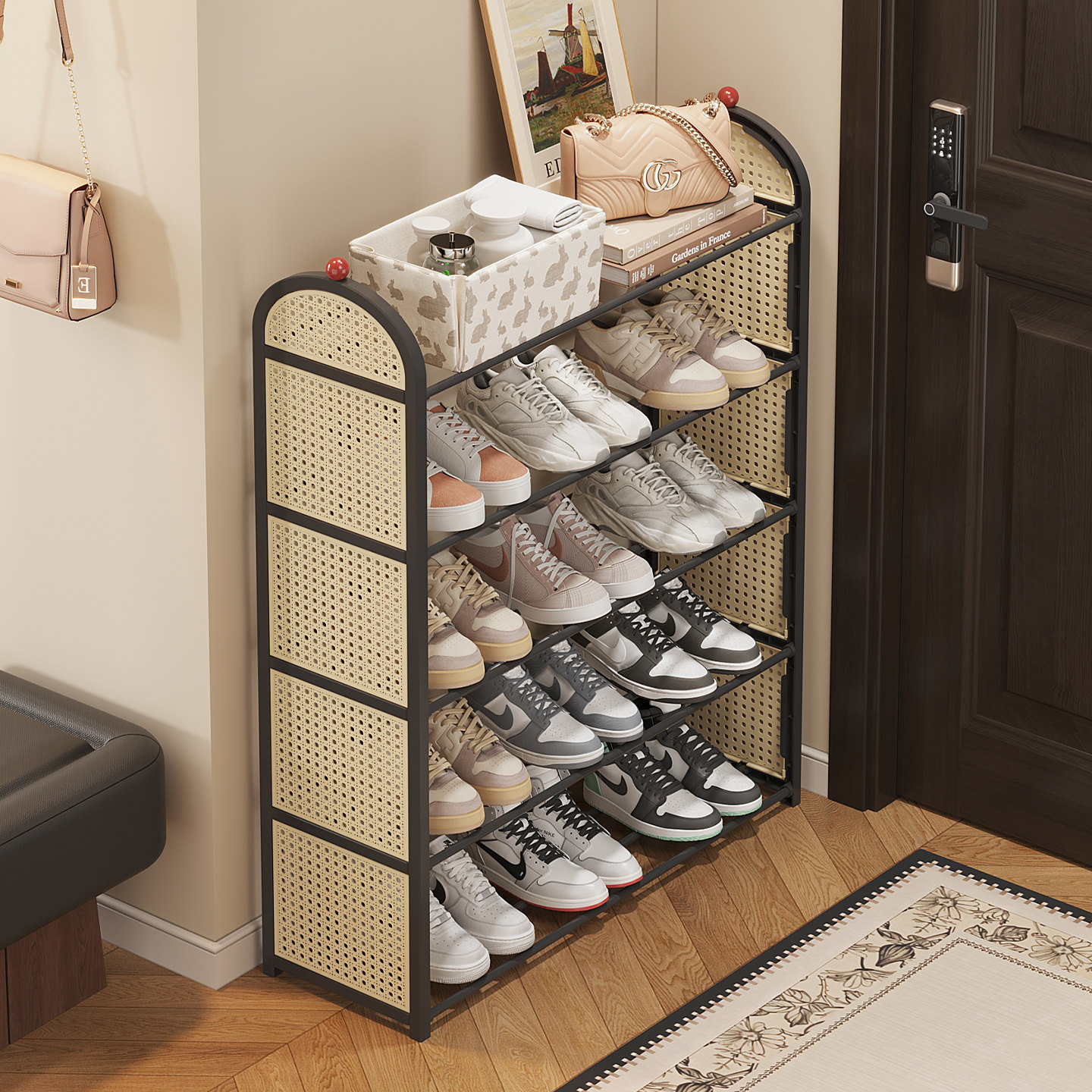 鞋架多层家用入户门口小窄简易鞋柜省空间藤编中古门口鞋子置物架,住宅家具,鞋架,淘宝优惠券,粉丝福利购,淘宝优惠卷