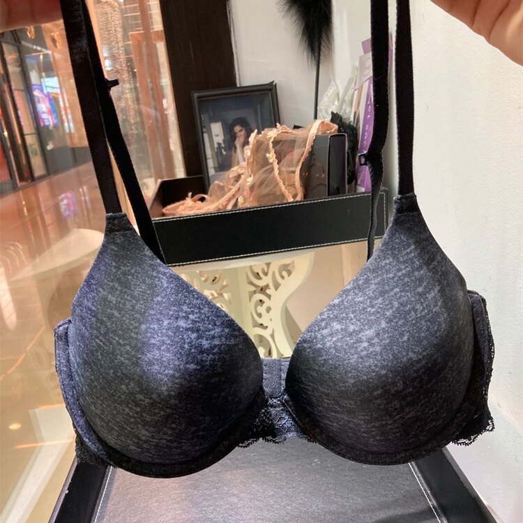 性感银灰色光面文胸女收副乳钢托胸罩诱惑工字背美背聚拢内衣大胸