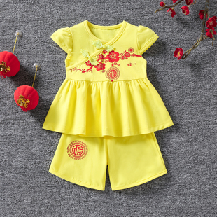 女百天婴儿小男童黄马褂周岁礼服夏装抓周唐装婴儿薄款民族风套装