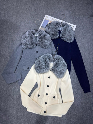 大翻领毛衣开衫外套女25新款针织长袖毛衣气质可拆卸毛领毛衣外套