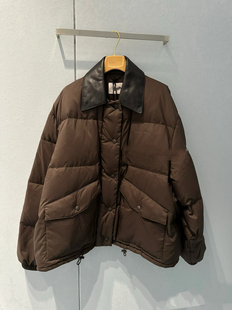 潮牌字母皮领咖色羽绒服外套女25秋冬新款宽松显瘦美拉德羽绒外套