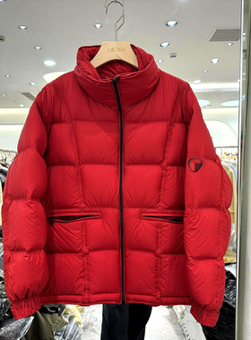 08262 高级感剪刀袖标双拉链立领休闲小个中长泡芙羽绒服欧货冬装
