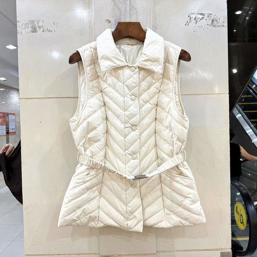 墨雪MX260036 单排按扣腰带收腰水波纹轻奢鹅绒羽绒服马甲外套冬
