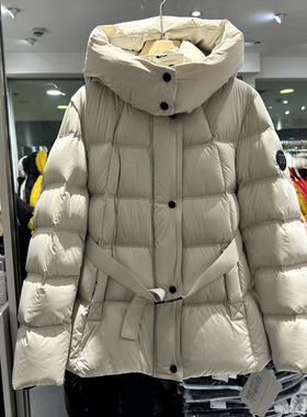 08235 高级感袖标腰带收腰洋气小个一手长连帽羽绒服欧货冬装正品