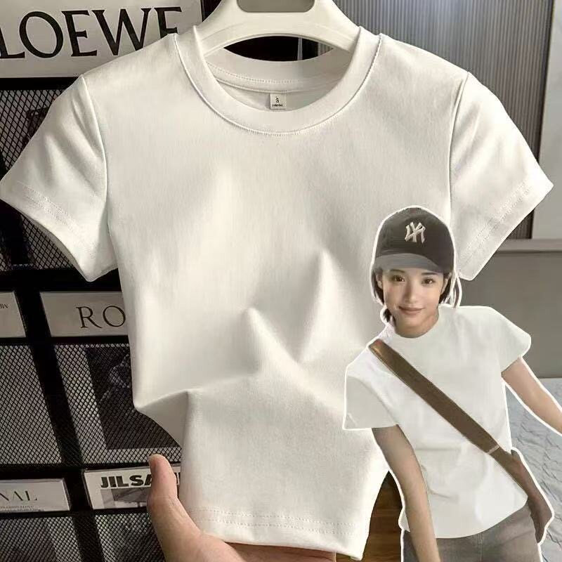 纯白色正肩短袖t恤女修身显瘦2026新款夏内搭打底衫半袖韩版上衣