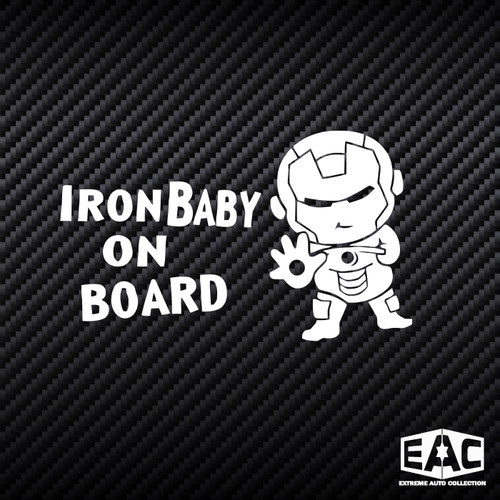钢铁侠babyIRON BABY ON BOARD创意搞笑警示车贴汽车身后玻璃贴纸