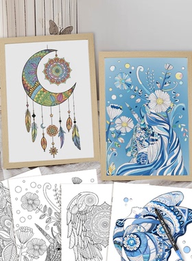 创意diy手绘上色疗愈涂色画纸涂鸦绘画画框装饰礼盒填色绘画套装