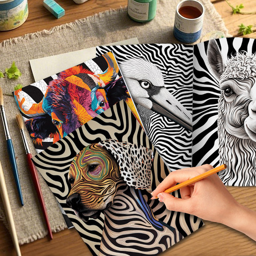 创意上色万花筒动物系列成人解压填色本着色涂鸦减压绘画本涂色书