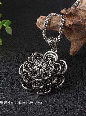 风男女复古百搭莲花民族链挂件秋冬毛衣配饰简约长款项链吊坠大象