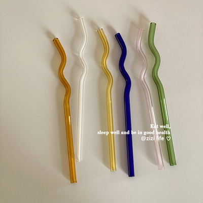 ins彩色扭扭吸管玻璃弯曲搅拌棒