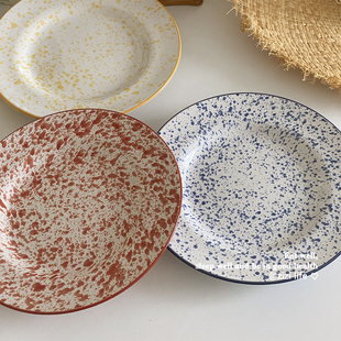 线圈泼墨墨点陶瓷平盘ins韩式釉下彩百搭甜品蛋糕盘子