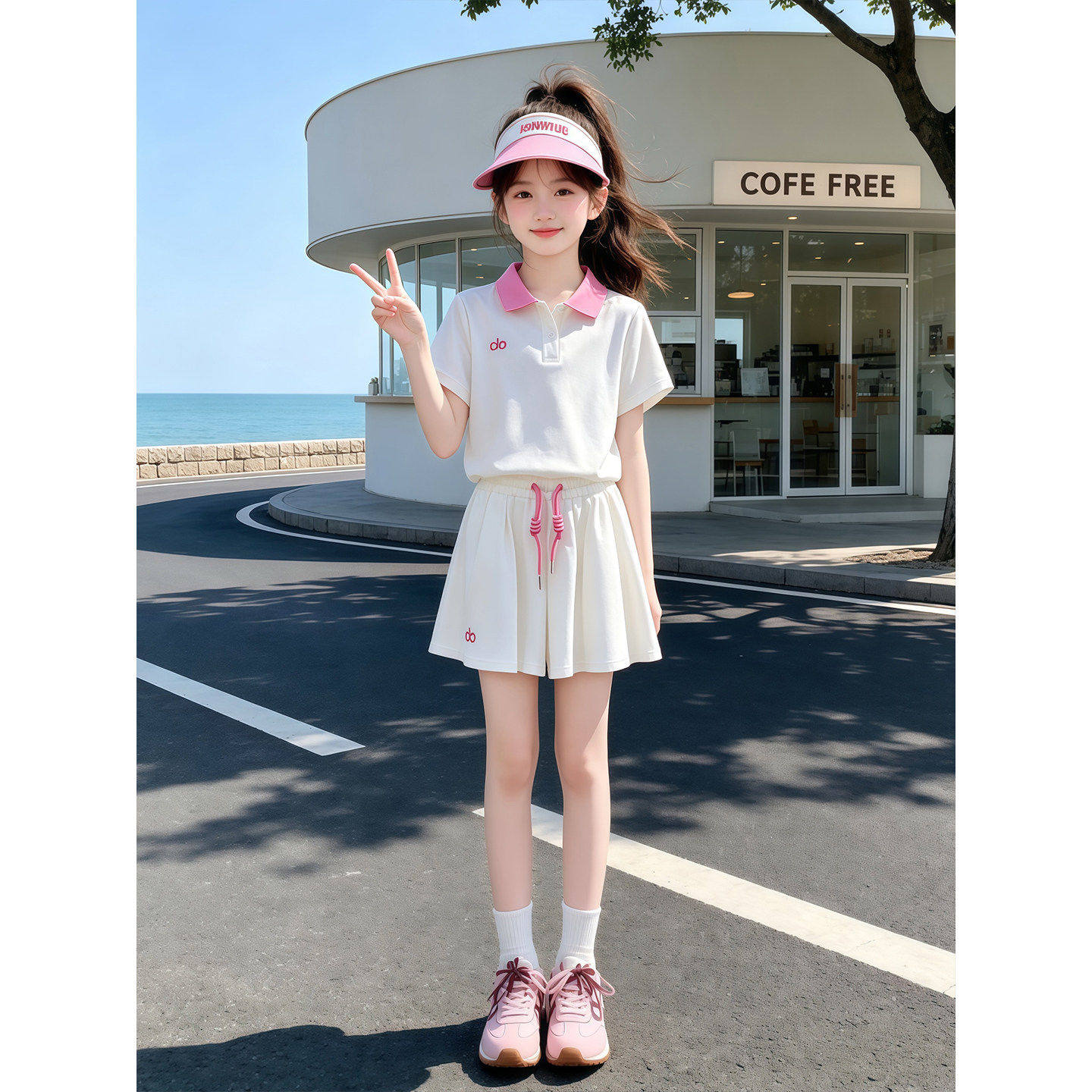女童运动套装夏季2026新款儿童Polo衫夏装女孩半身裙两件套洋气