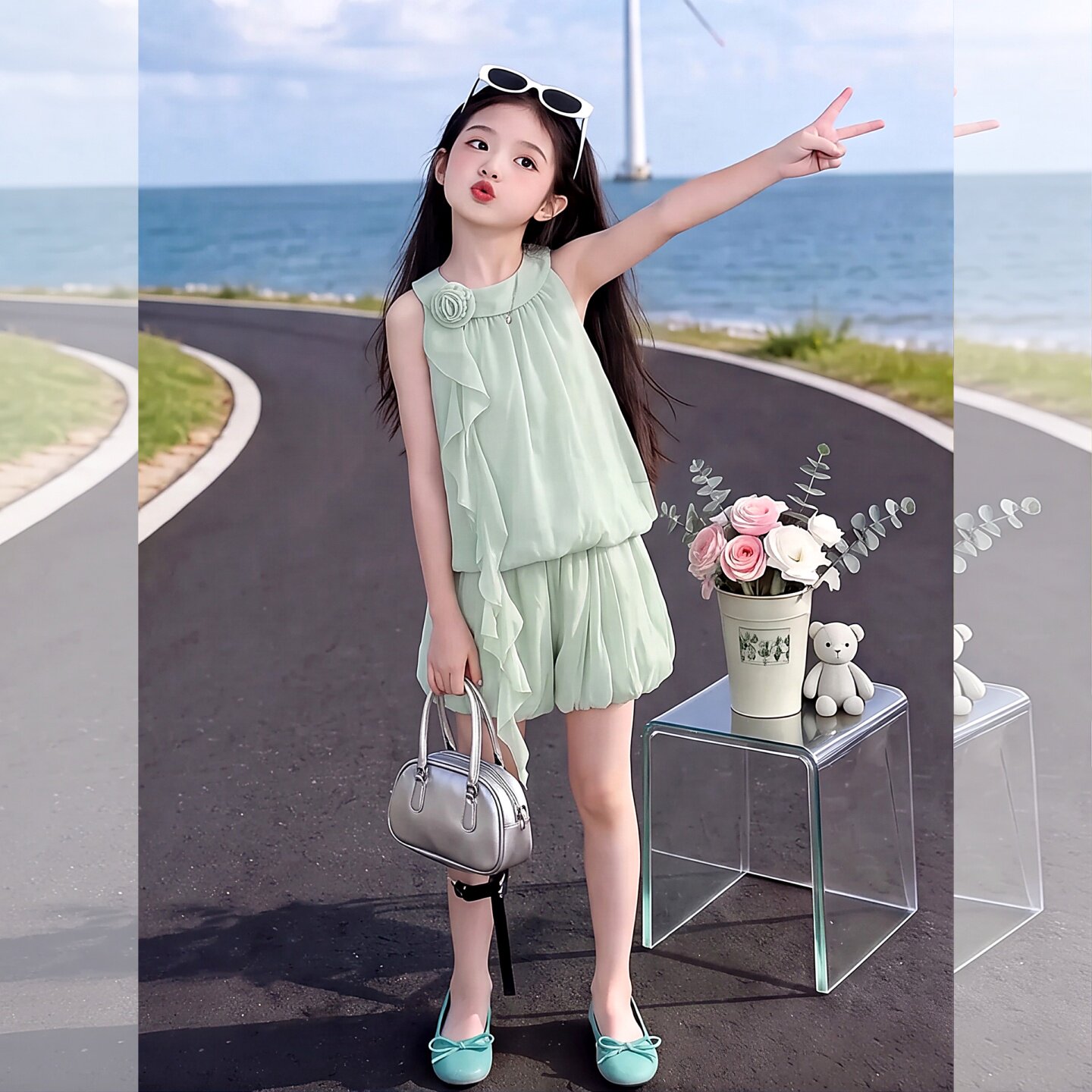 女童夏装套装2026新款儿童夏季衣服洋气时髦花苞裙大童甜美公主裙