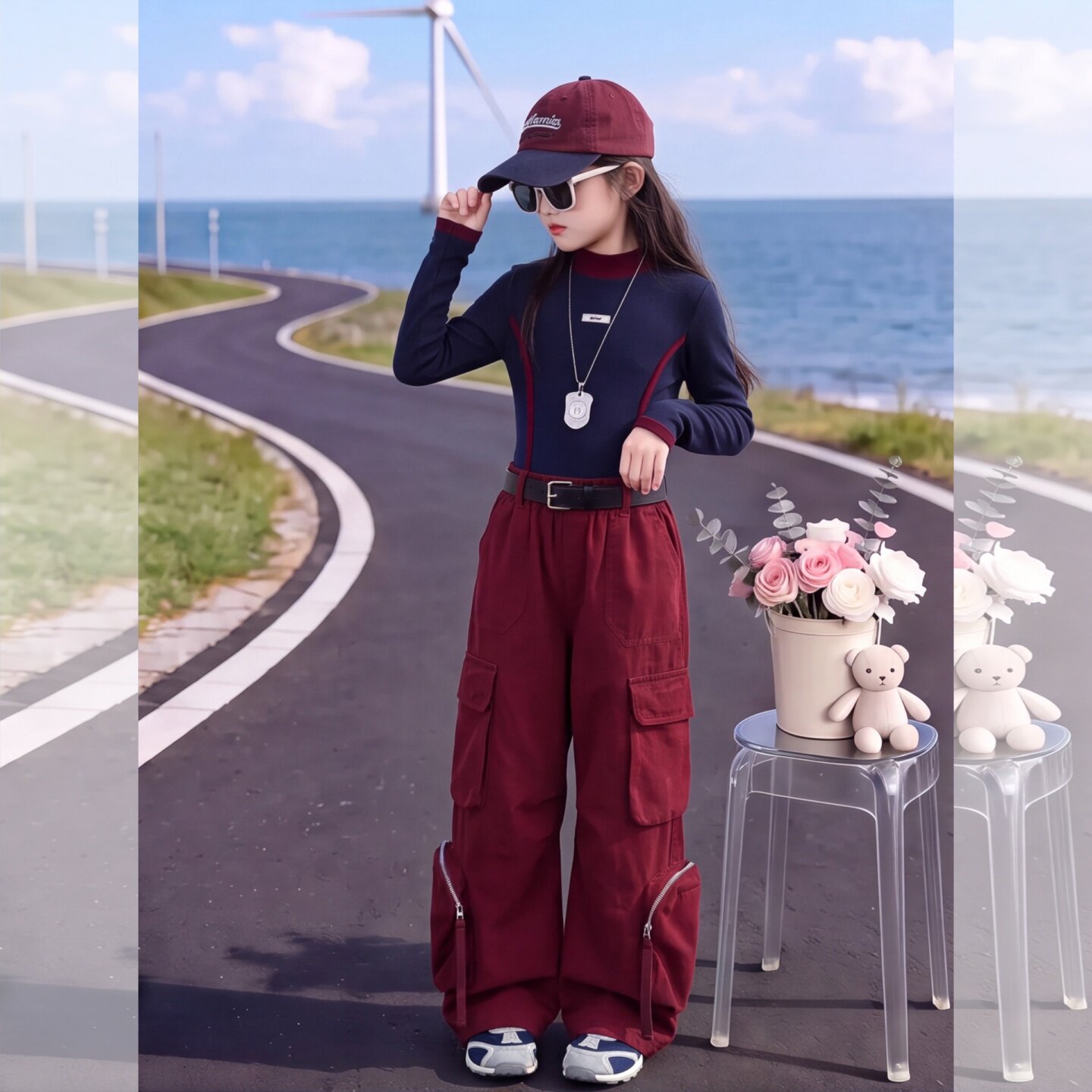 女童工装裤打底衫套装2026秋装新