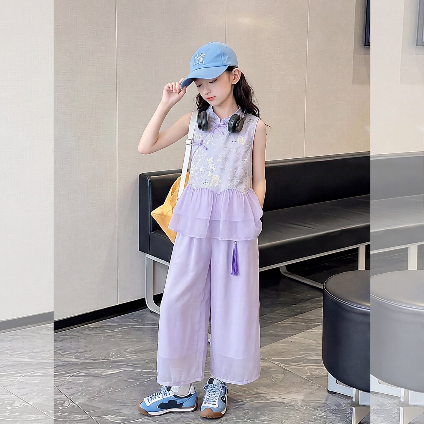 女童夏新中式国潮无袖上衣裙子套