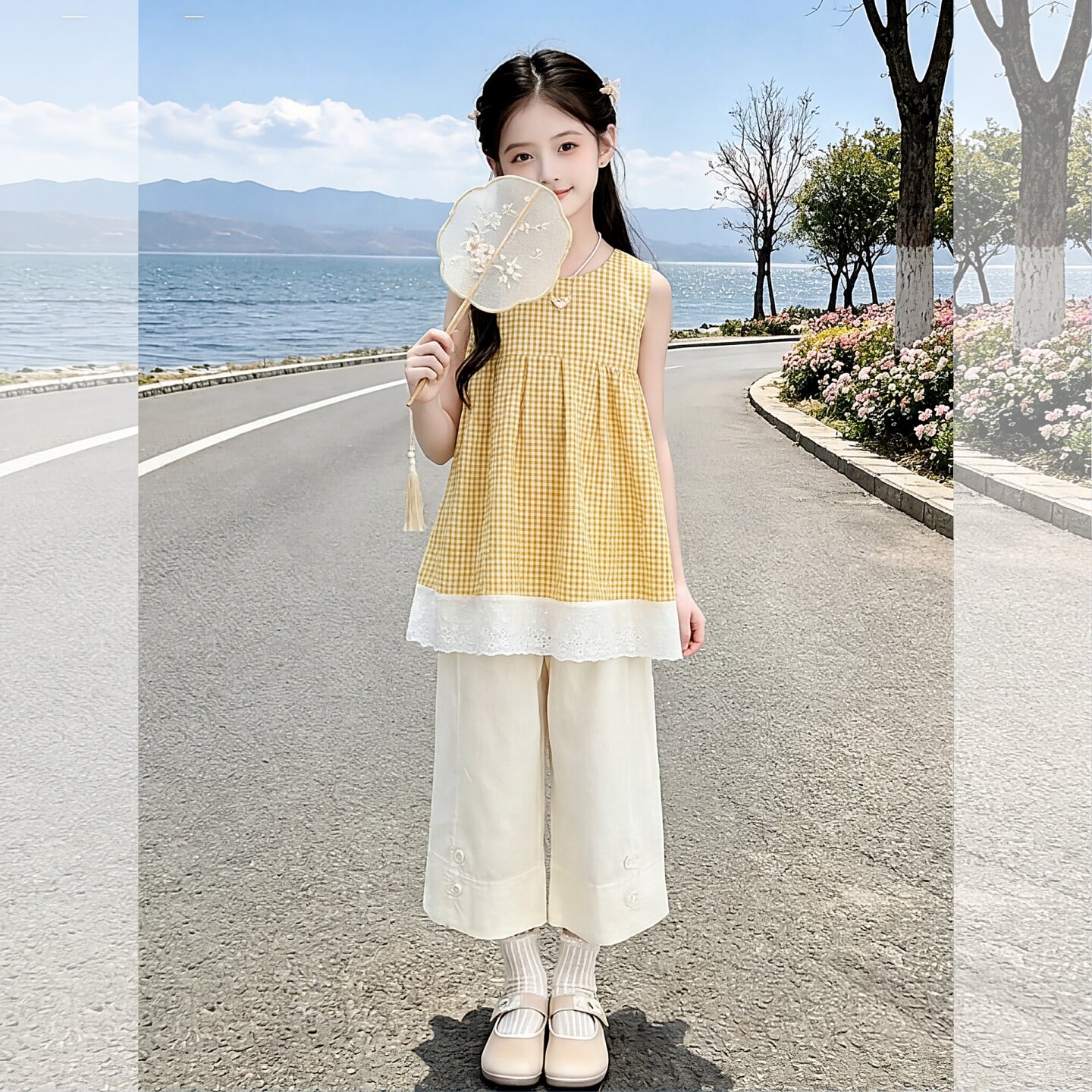 女童格子套装夏装2026新款儿童夏季时尚洋气时髦两件套初中生女孩