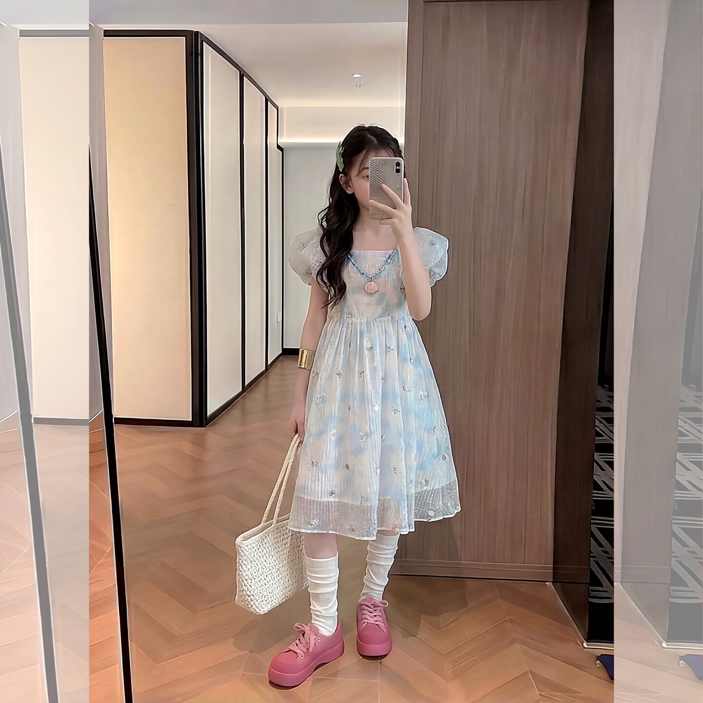 女童泡泡袖连衣裙夏装2026新款