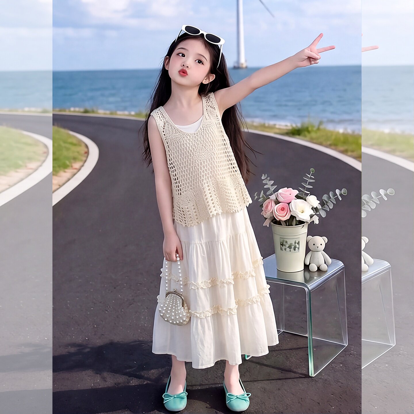 女童夏季波西亚风海边沙滩连衣裙