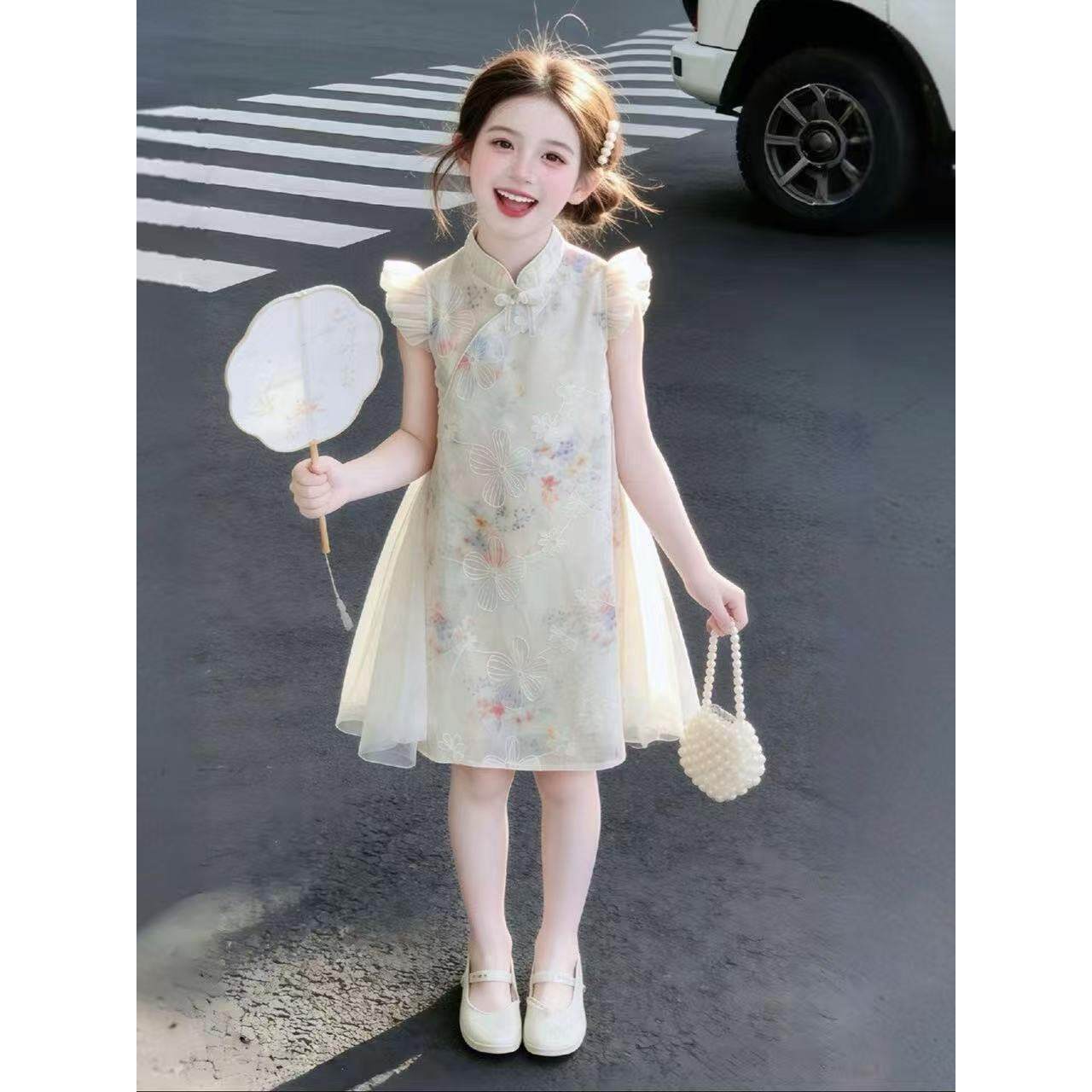 亲子女童夏季旗袍裙2026新款儿童洋气小女孩新中式国风绘画连衣裙