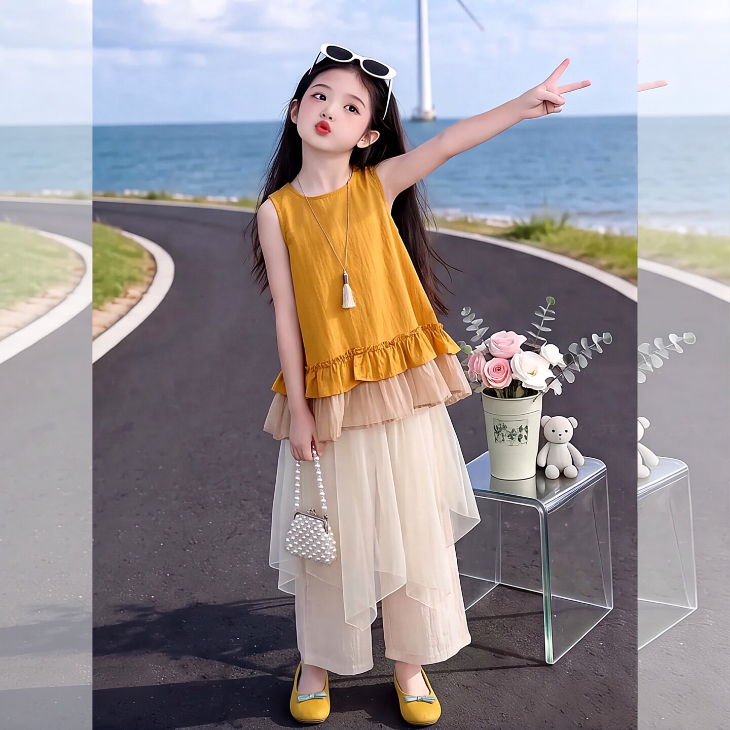 女童夏季薄款套头娃娃衫无袖上衣